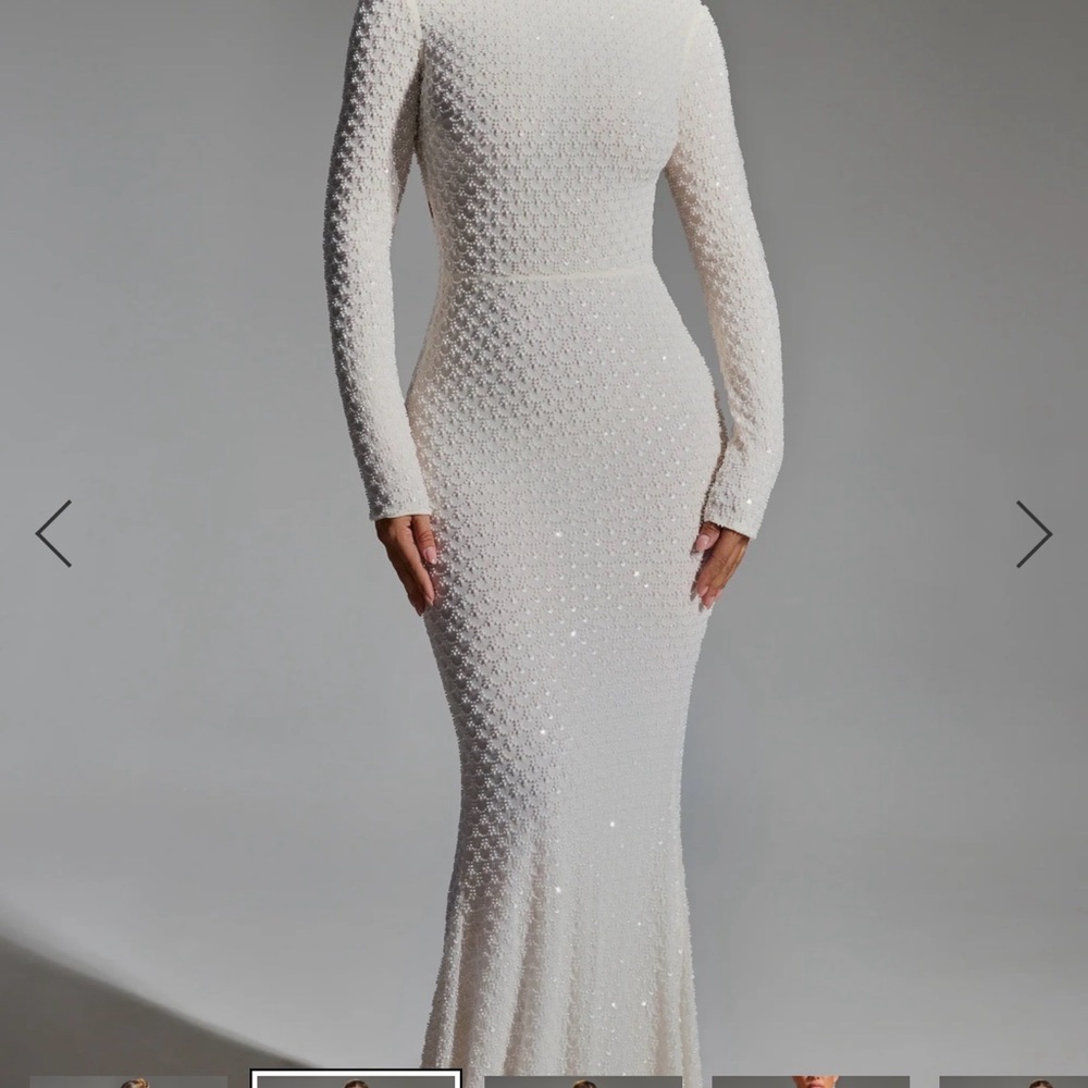 Oh Polly Cream Long Sleeve Textured Dress
